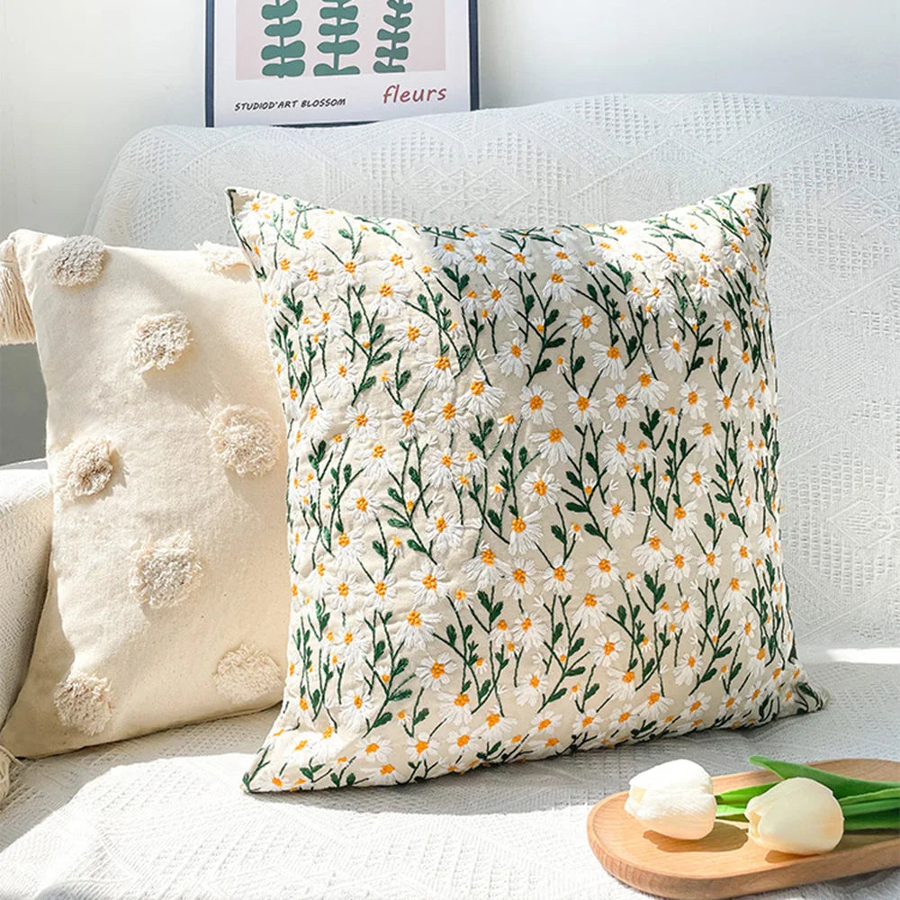 Daisy Embroidered Cushion Covers