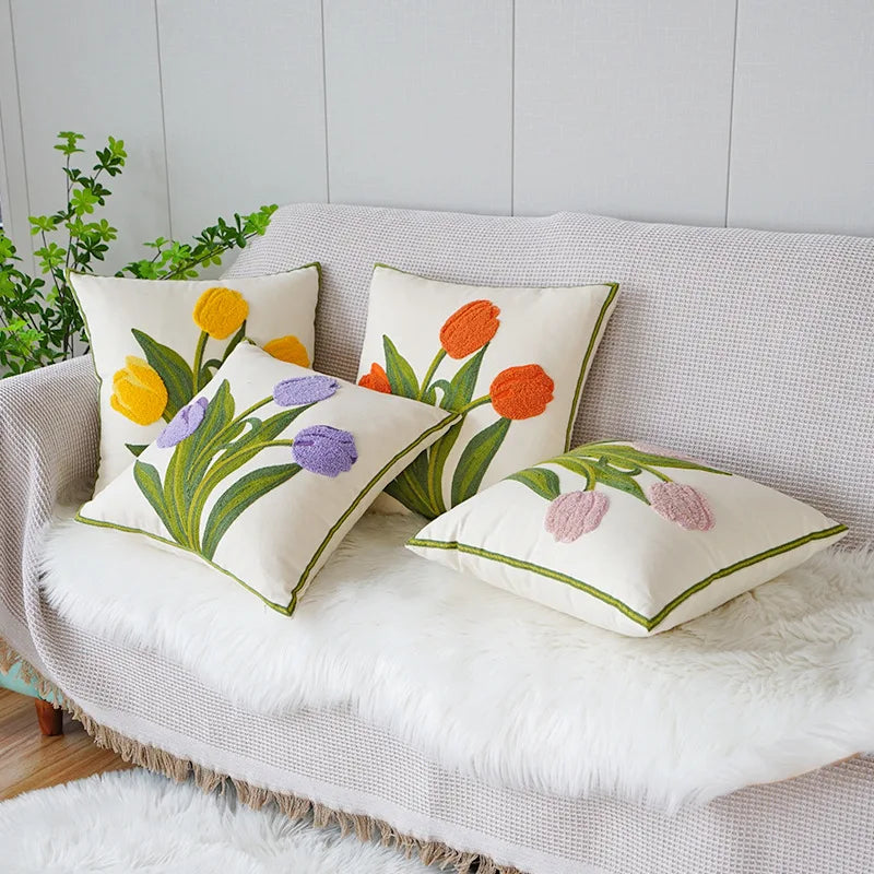 Tulip Embroidery Cushion Covers