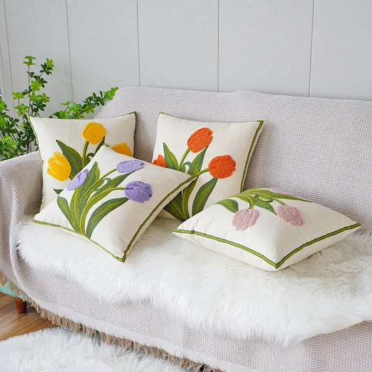 Tulip Embroidery Cushion Covers