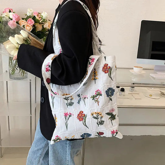 Floral Embroidered Tote Bag