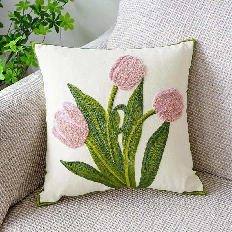 Tulip Embroidery Cushion Covers