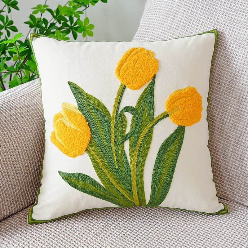 Tulip Embroidery Cushion Covers