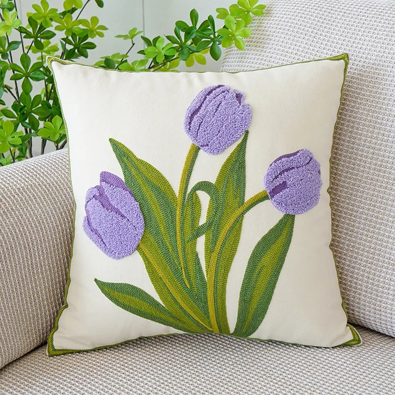Tulip Embroidery Cushion Covers