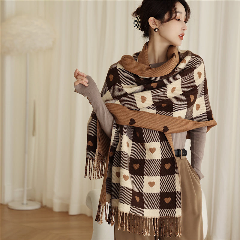 Heart Plaid Cashmere Scarf