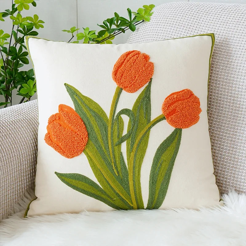 Tulip Embroidery Cushion Covers