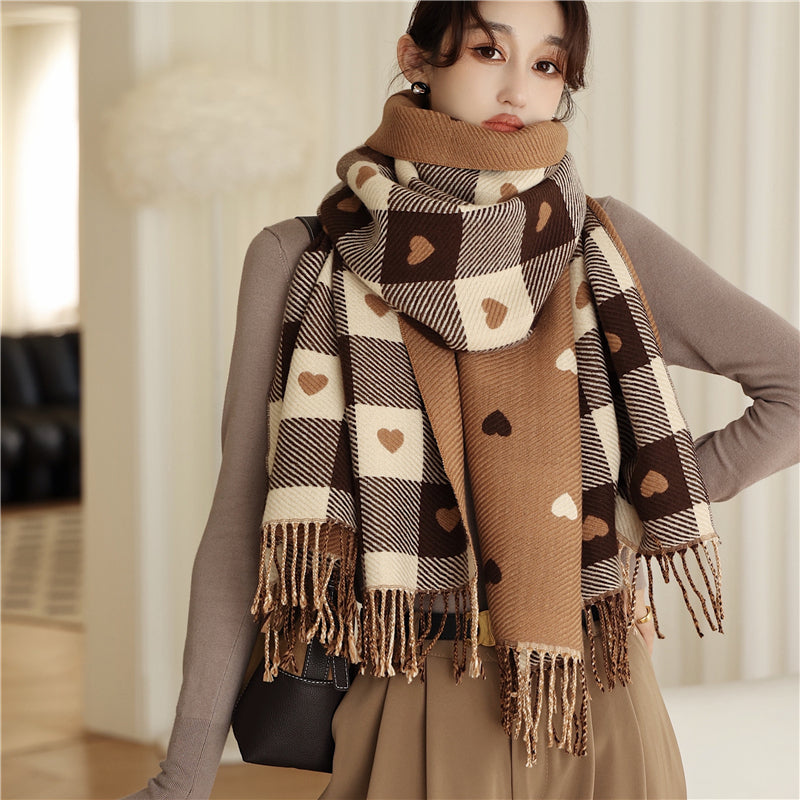 Heart Plaid Cashmere Scarf