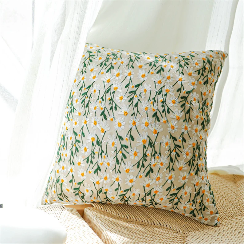 Daisy Embroidered Cushion Covers