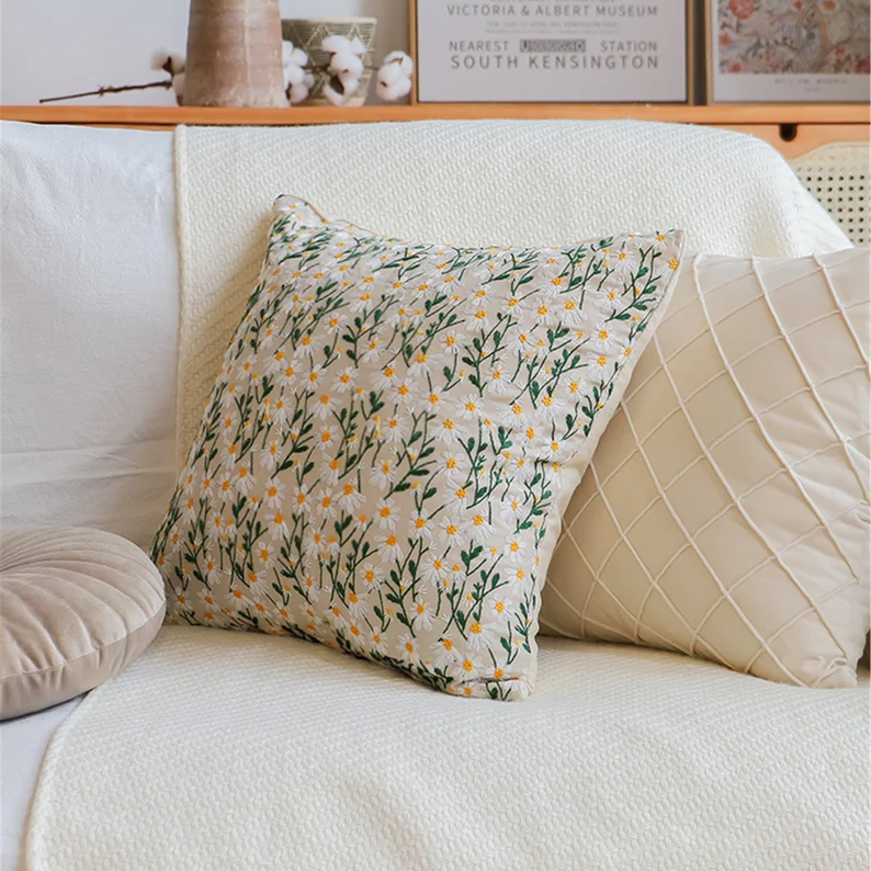 Daisy Embroidered Cushion Covers